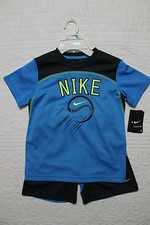 NEW BOYS NIKE BLUE BASEBALL 2 PIECE SET SHIRT AND SHORTS OUTFIT 40 SZ 2T, 3T, 4
