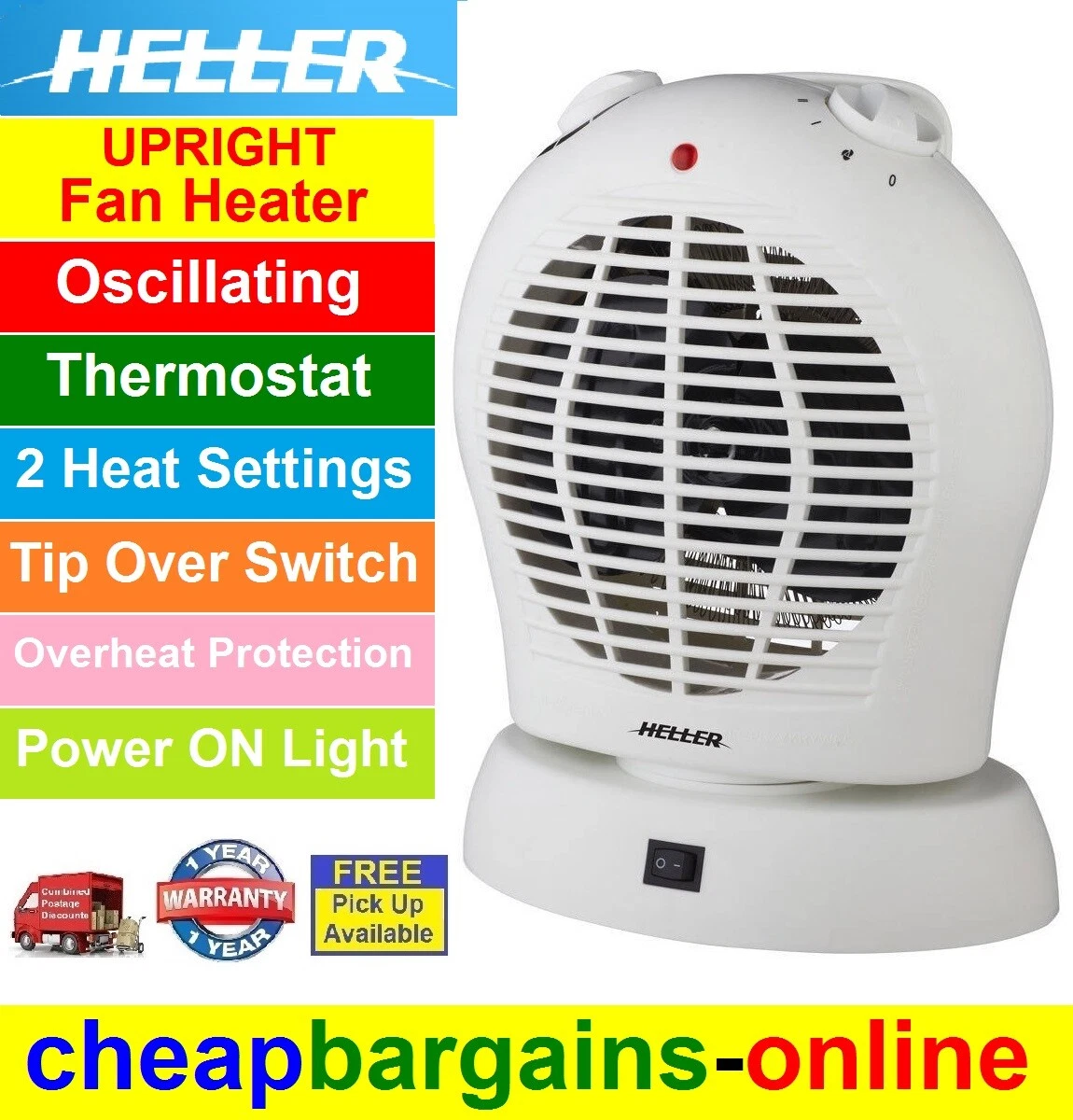 ELECTRIC FAN HEATER OSCILLATING HELLER 240 Volt PORTABLE FLOOR 2000W  THERMOSTAT | eBay