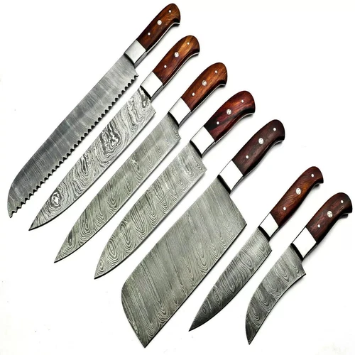 Handmade 7-Piece Damascus Steel Kitchen Knife Set | Full Tang Chef Knives