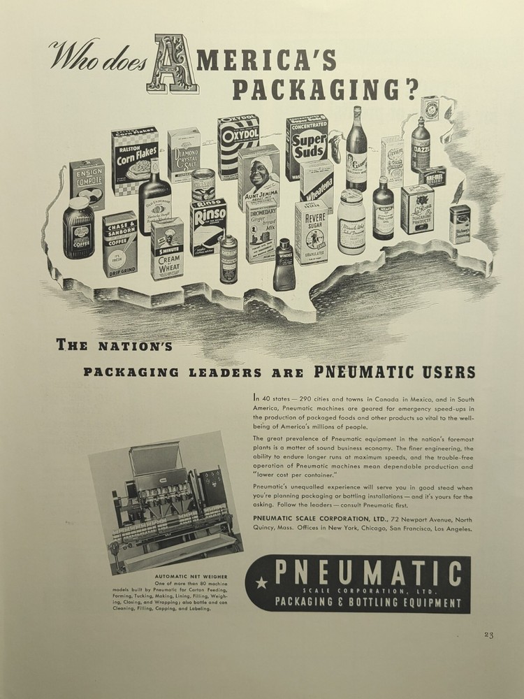 Pneumatic Packaging & Bottling Equipment U. S. Products Vintage Print Ad 1941