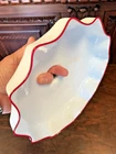 Unusual ANTIQUE WHITE w/ RED STRIPE RUFFLED MILK GLASS LIGHT LAMP SHADE Fluted