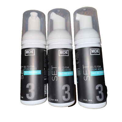 Miche Set Gel-To-Foam Styling Hair Mousse 2  oz  Travel size *Set Of 3* No Box