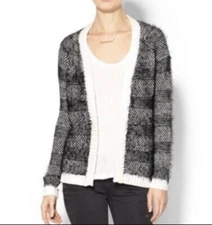 Sabine Cardigan Sweater Fuzzy Black White Size S