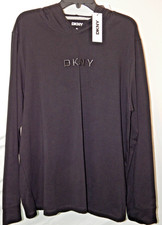 DKNY Hoodie Men Size LARGE / XL Black Cotton L/S Hooded Sweatshirt Pullover NWT