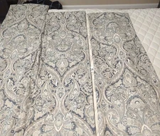 3 PANELS Pottery Barn Cotton 50 x 108 Paisley Blue Grey LINED Curtains MacKenna?
