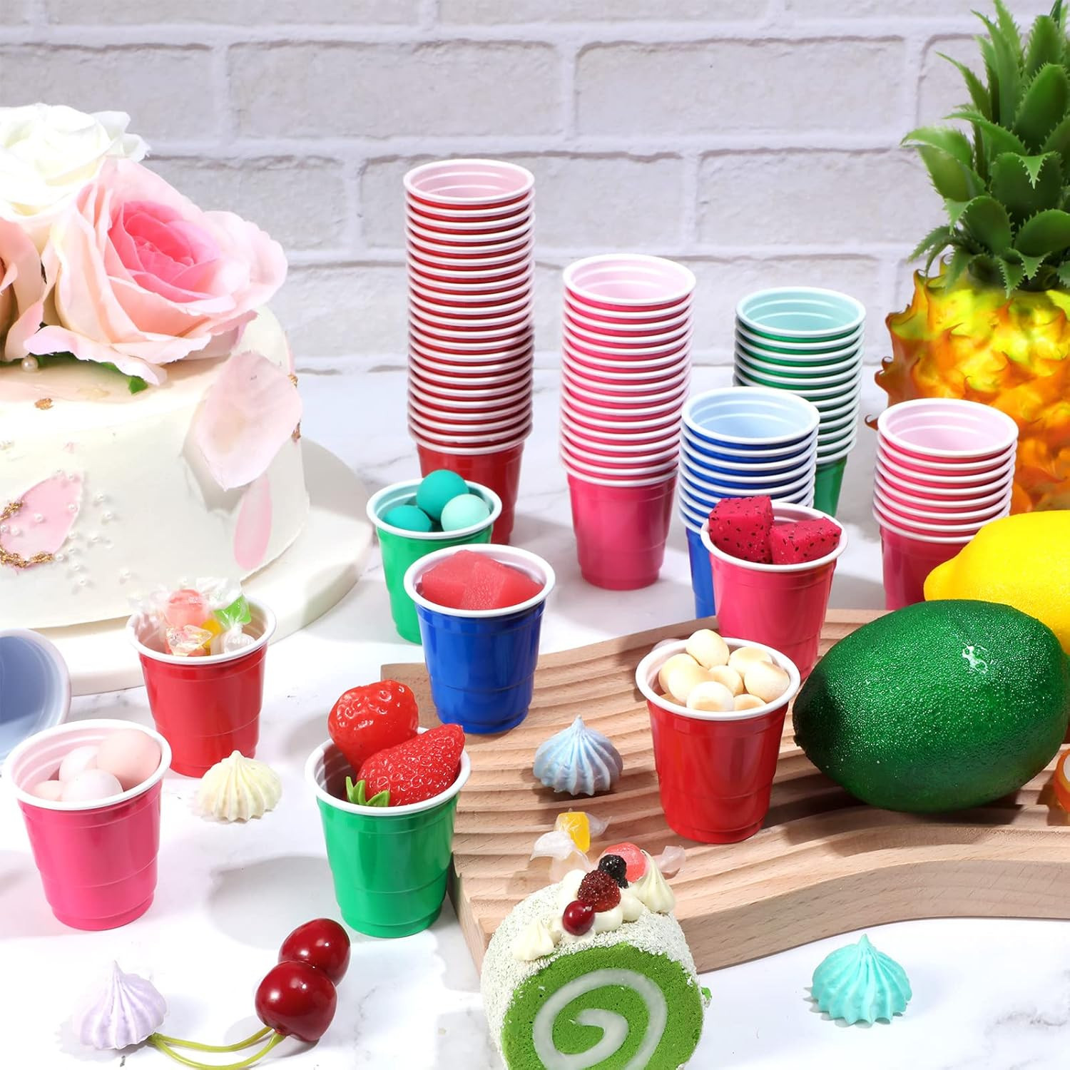 Lounsweer 200 Pcs 2 Oz Plastic Shot Glasses Disposable Shot Cups Colored Mini Su
