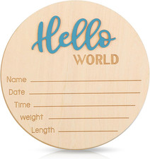 Hello World Newborn Welcome Sign - 5.9 Inch Wooden Baby Name Birth Announcement