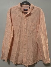 Chaps Men Large Orange / White Striped Long Sleeve Button Down Shirt Easy Care