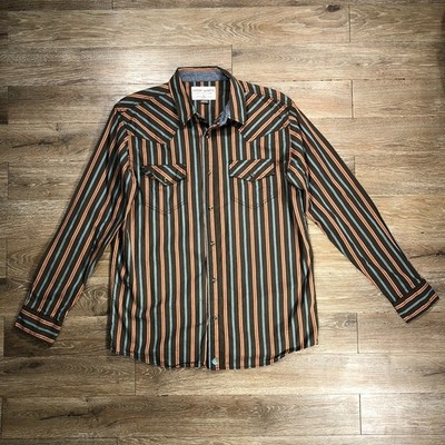 Cody James Pearl Snap Western Shirt Men Medium Reg Fit Blue Brown Aztec Pattern