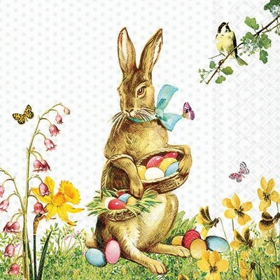 20 Servietten Vintage Easter Bunny Nostalgischer Osterhase Blumen Garten 33x33cm
