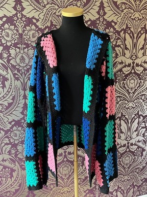 Vintage handgestrickte gehäkelte Granny Square Strickjacke Oversize M / L