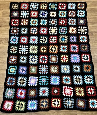 Vintage Granny Square Hand Crochet Colorful Couch Blanket Roseanne Throw Afghan