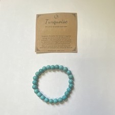 Turquoise Blue Stretch Beaded Bracelet Round Beads Slip-On Unisex Adults