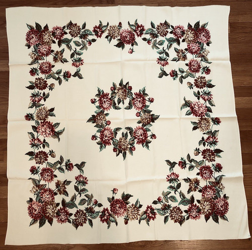 Vintage Cream Pinks Gold Dahlias Floral Print Tablecloth Farmhouse Cottagecore