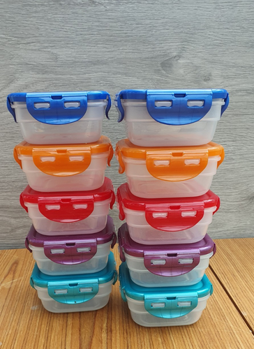 Lock & Lock 10er Set Mehrfarbig Mini Quadrat Aufbewahrungsset locknlock Neu QVC j4