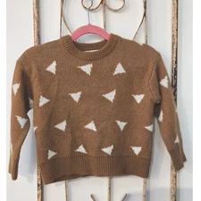 Rylee + Cru Kids Knit Sweater Brown White Triangle Pattern Crewneck Pullover