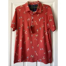 William Murray Golf Allover 'Birdie Juice' Polo Shirt Cocktail Parrot Small NEW