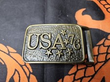 Vintage USA  76 Brass Metal Belt Buckle Patriotic With Stars