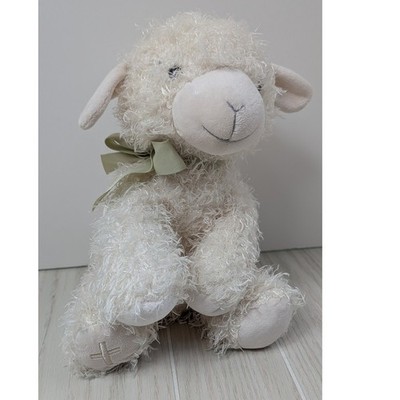Hallmark Little Blessings Lamb Plush Cream Curly Fur Sheep Green Bow Holy Cross