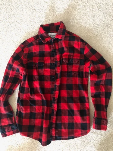 Goodfellow & Co Men's Medium Red/black Plaid Flannel Midweight Button Front