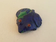Vintage Zuni fetish azurite frog coral eyes 1" long