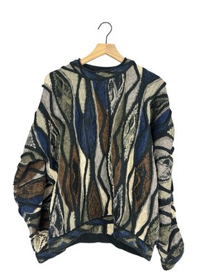 Coogi Classics Linen Blend 3D Pattern Brown/Blue/Green Mens Medium * Small Hole