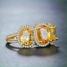 14k Yellow Gold Plated 2Ct Oval LabCreated Yellow Citrine Halo Engagement Ring