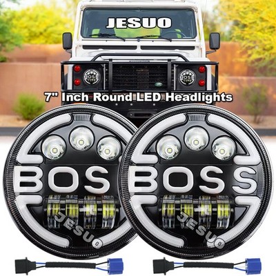 Pair 7'' inch Round LED Headlight High/Lo Beam Kit For Land Rover Defender 90 110