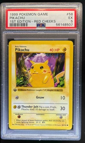 1999 Pokemon Game Pikachu 1st Edition Red Cheeks #58 PSA 5 EX