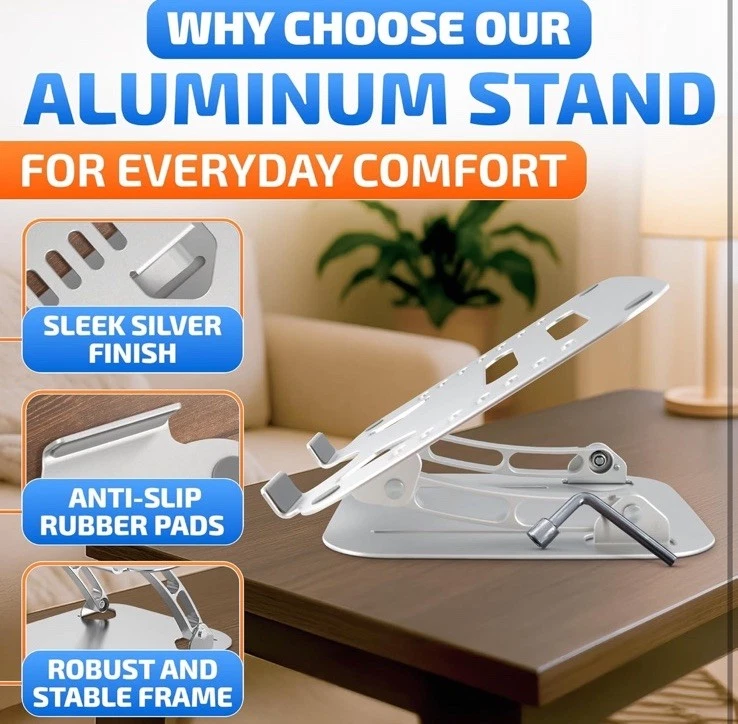 Aluminum Laptop Stand Ergonomic Portable Laptop Holder/Riser Adjustable Height - Image 3 of 4