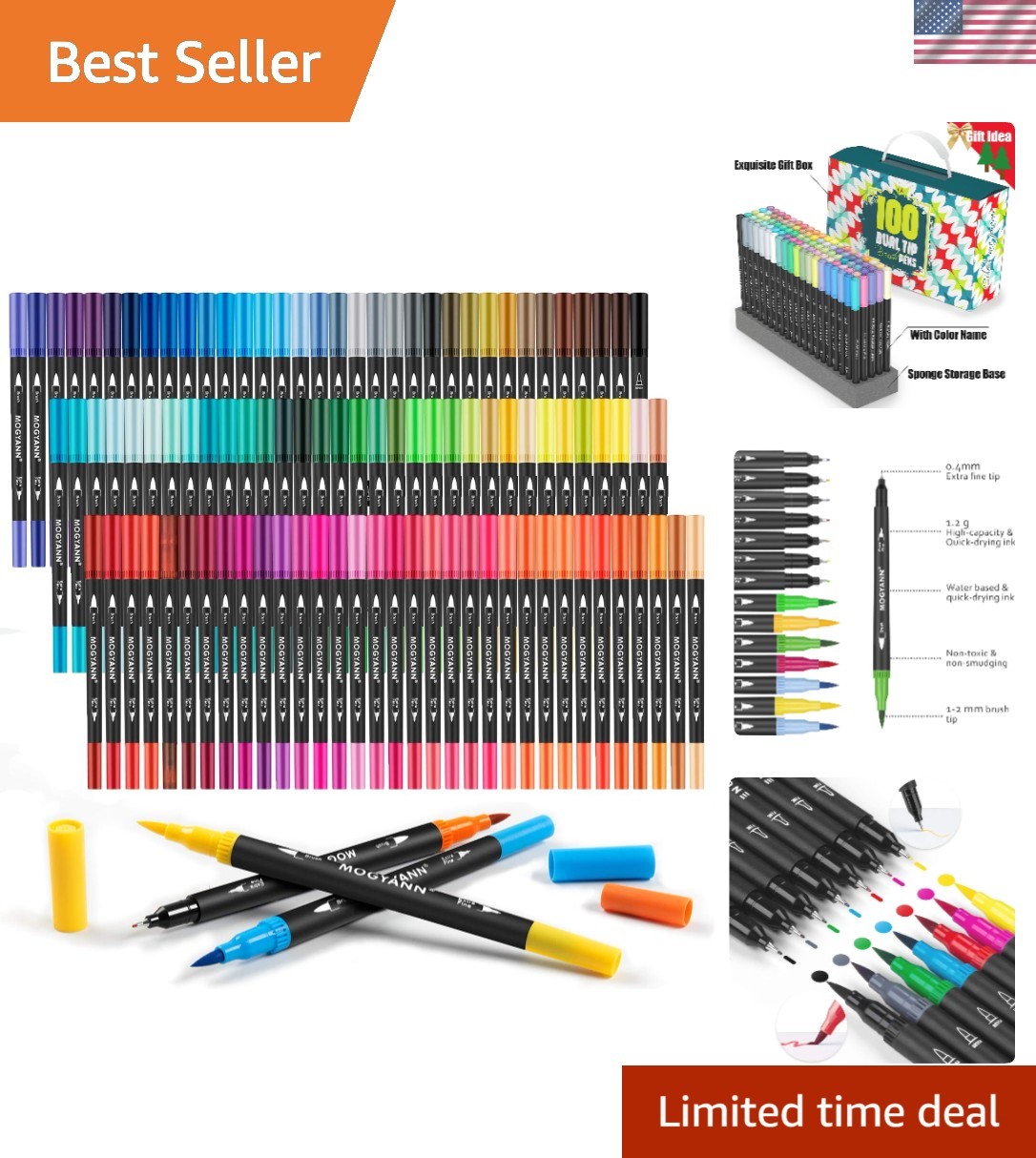 100-Color Dual Tip Markers for Adults Fine & Brush Tips Coloring Art Calligraphy-image