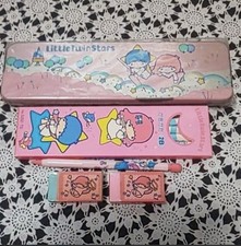 Sanrio Little Twin Stars Kiki Lala 1980s Blue Stationery Set Tin Case Japan