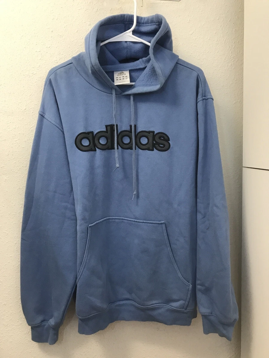 Adidas Long Sleeve Hoodie Light Blue L Mens Pocket Pullover Cotton Poly