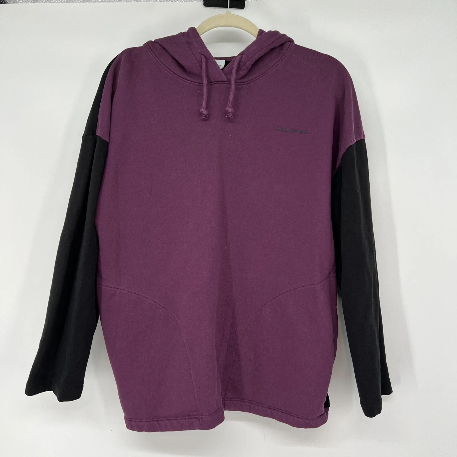 OUTDOOR VOICES Colorblock Oversized Hoodie Sweatshirt Womens XS/S Purple Black