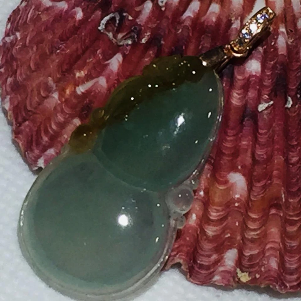 Colgante de calabaza de jadeíta grado A natural de plata 925 vintage joyería P965 Foto 2 de 4