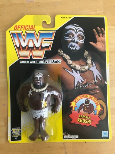 RARE Kamala Yellow CARD HASBRO WWF WWE FIGURE FACT...