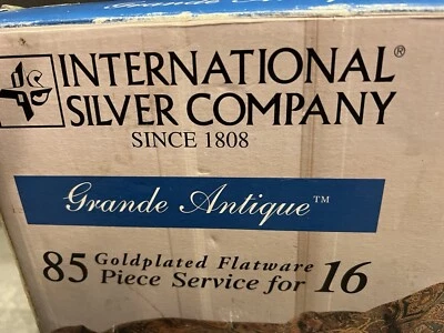 International Silver Co 85 Pcs Goldplated Flatware Set Grande Antique 16 People - Image 1 of 4