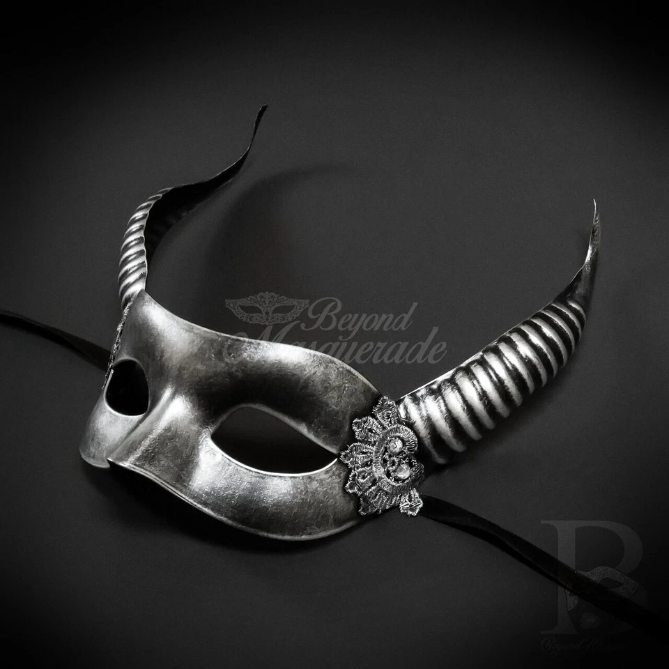 Horn Fairy Masquerade Mask Silver M4774 - Image 4 of 4