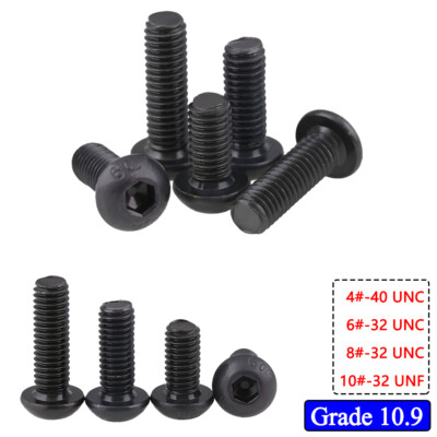 4#-10# UNC UNF Hexagon Socket Button Head Screws Bolts Grade 10.9 Steel DIN 7380