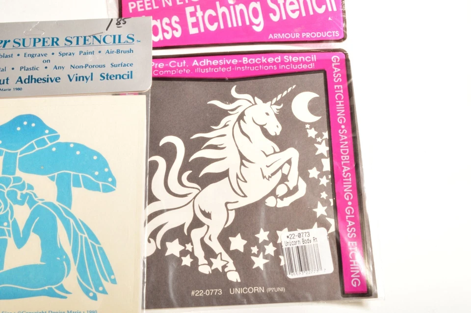 Lote Plantillas Grabadas Vidrio Armadura Rub'n'Etch Hada Unicornio Sol Luna Fantasía I Foto 4 de 4