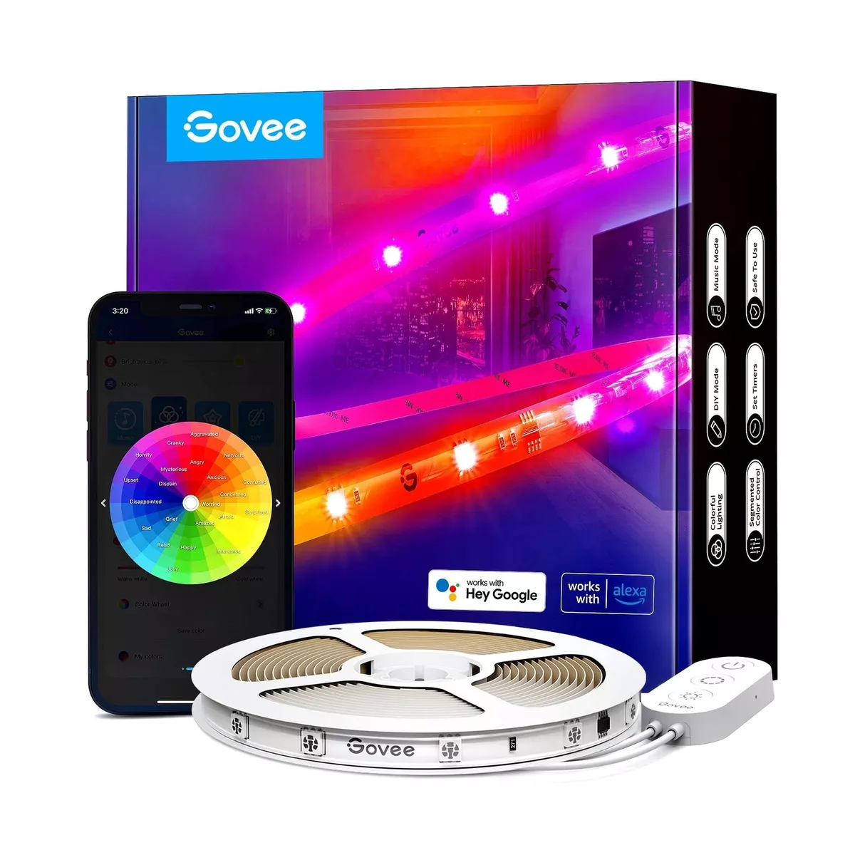 Govee LED Strip Lights, LED Lights for Bedroom 100ft, WiFi RGB LED Strip  Lights Works with Alexa and Google Assistant, 64 Modes and Music Sync for