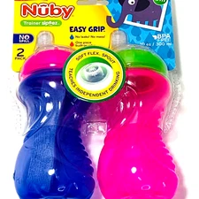 Nuby Easy Grip Trainer Sippy Cup, 6m+, 10 oz, 2 Ct with Soft Flex Spout Toddler