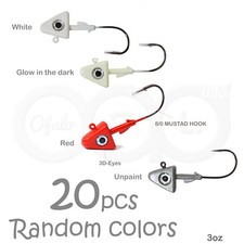 20pc 3oz Shad Jig Head 32786 MUSTAD 2x Strong Hook 8/0 Black Nickel Random Color
