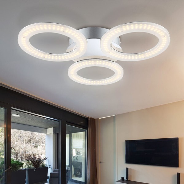 Deckenleuchte Deckenlampe Designleuchte Wohnzimmer Chrom Opal Ringe Modern Led-image