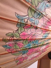 Vintage Oriental Bamboo Paper Parasol Hand Painted Flowers  Birds