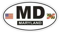 MD Maryland Oval Bumper Sticker or Helmet Sticker D794 Euro Oval with Flags