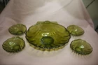 VTG. MCM ANCHOR HOCKING  OLIVE GREEN GLASS SERVING BOWLS & NAPPIES SHELL SHAPED