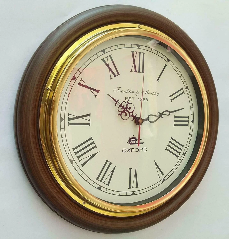 16" Wooden Franklin & Murphy Oxford Roman Wall Clock Home Décor Christmas Gifts - Image 2 of 4