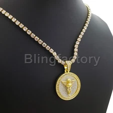Hip Hop Iced Baby Angel Pendant & 1 Row Diamond Tennis Choker Chain Necklace