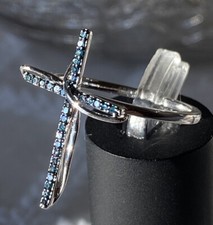 Sterling Silver Blue Diamond Cross Ring